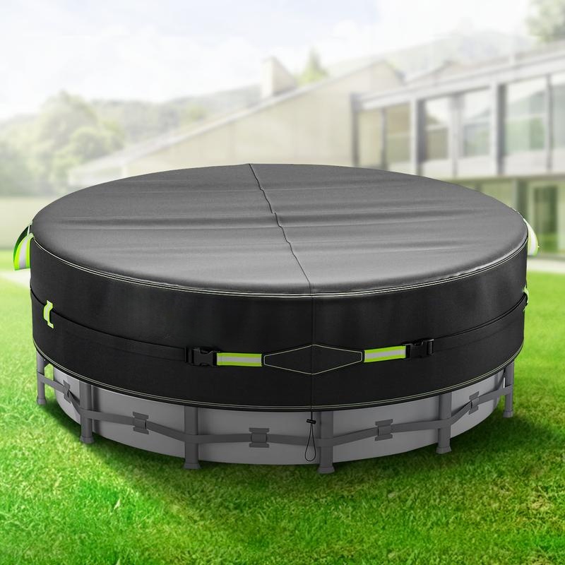 Round Above Ground Pool Cover, UV-Resistant Solar Tarp with Reflective Strips, Rope Tie, Glow Stakes